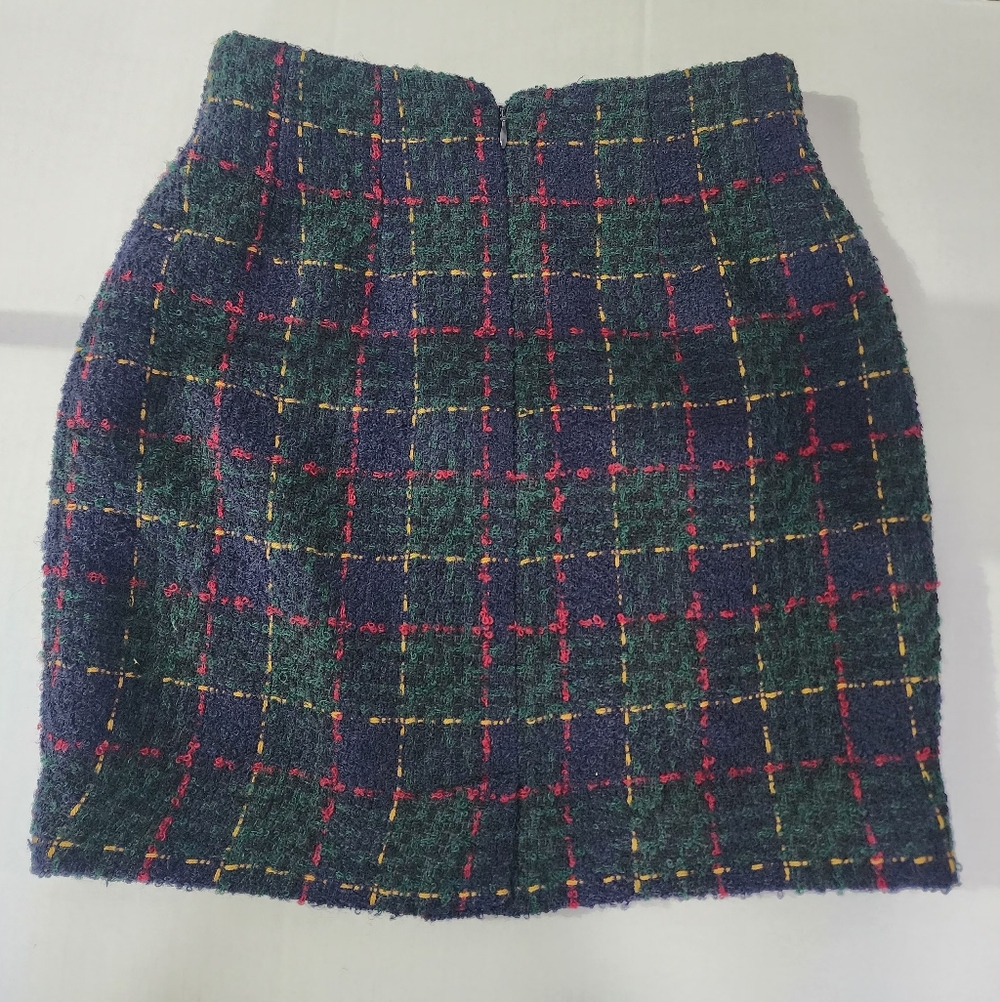Morgan Taylor Women Wool Plaid Mini Skirt Y2K Preppy Tweed Fall Size 2